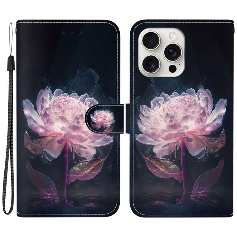 Housse iPhone 16 Pro Max Pivoine Pourpre à Lanière