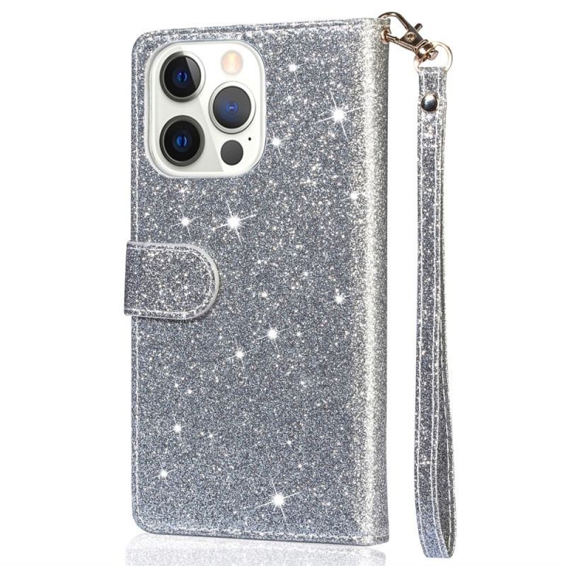 Housse iPhone 16 Pro Max Poche Zippée Paillettes