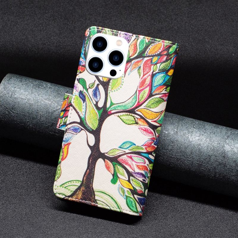 Housse iPhone 16 Pro Max Portefeuille Arbre de Vie à Lanière