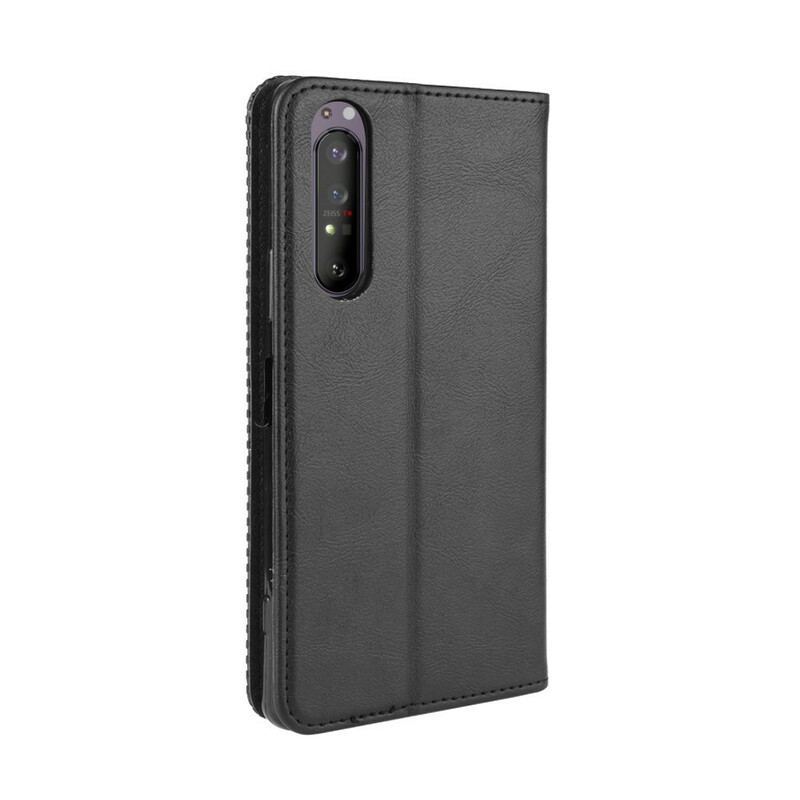 Flip Cover Sony Xperia 1 II Effet Cuir Vintage Stylisé