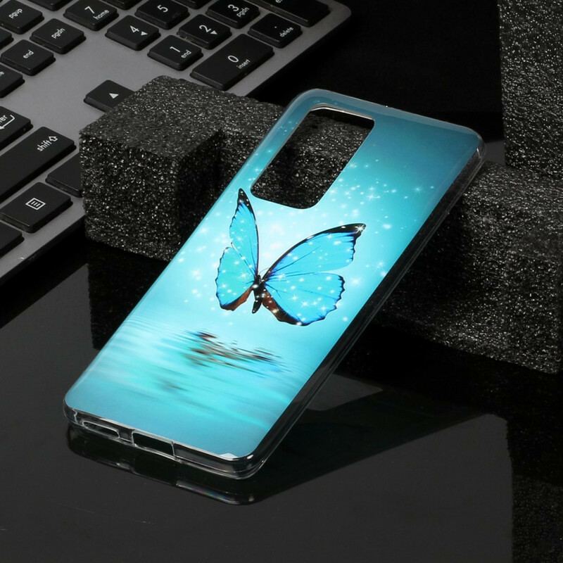 Coque Huawei P40 Pro Papillon Bleu Fluorescente