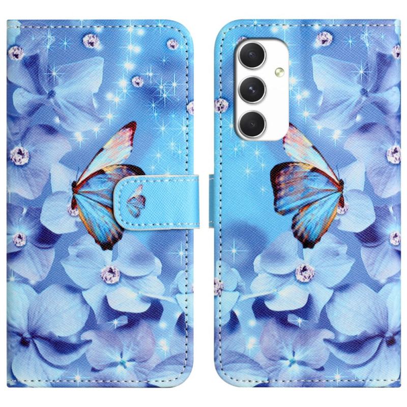 Housse Samsung Galaxy A16 4G / 5G Fleurs et Papillons Bleus