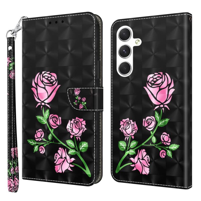 Housse Samsung Galaxy A16 4G / 5G Fleurs Roses à Lanière