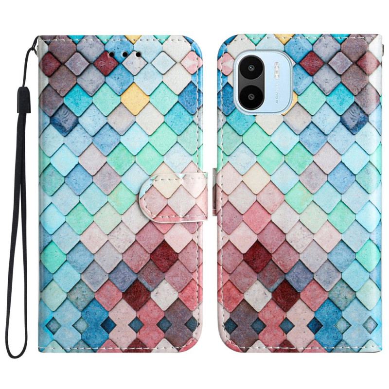 Housse Xiaomi Redmi A1 Grille Colorée à Lanière