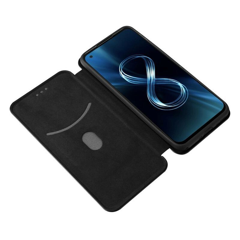 Flip Cover Azus Zenfone 8 Fibre Carbone avec Anneau Support