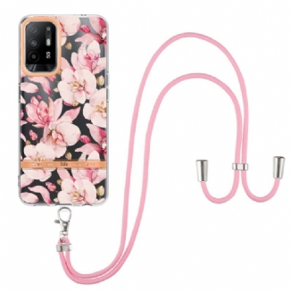 Coque Oppo A94 5G à Cordon Fleurs