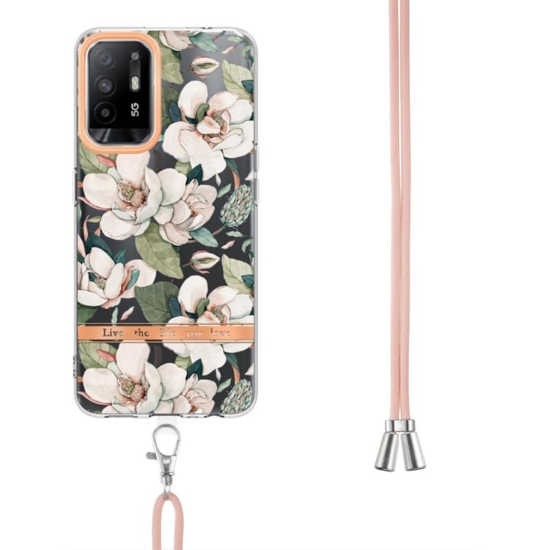 Coque Oppo A94 5G à Cordon Fleurs