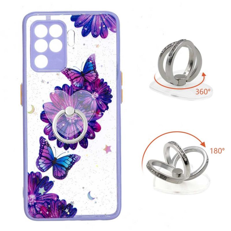 Coque Oppo A94 5G Papillon Fleur Violet avec Anneau