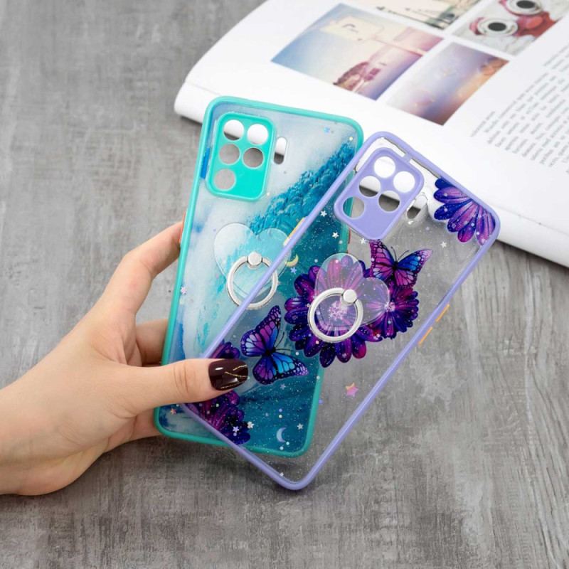 Coque Oppo A94 5G Papillon Fleur Violet avec Anneau