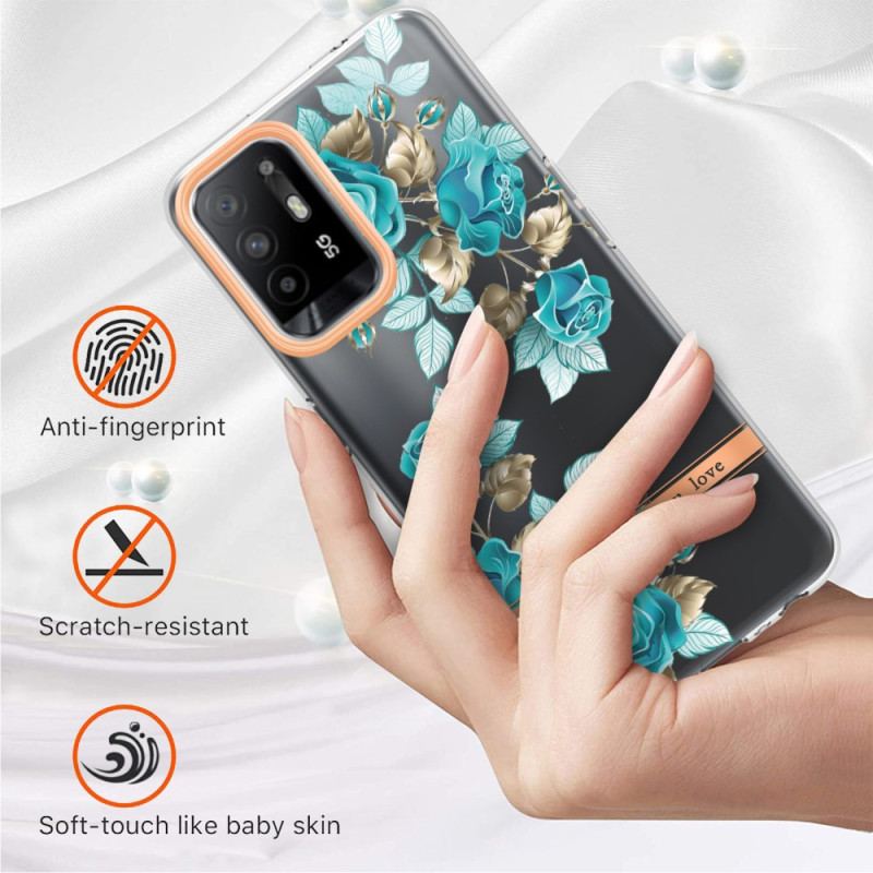 Coque Oppo A94 5G Transparente Fleurs Bleues