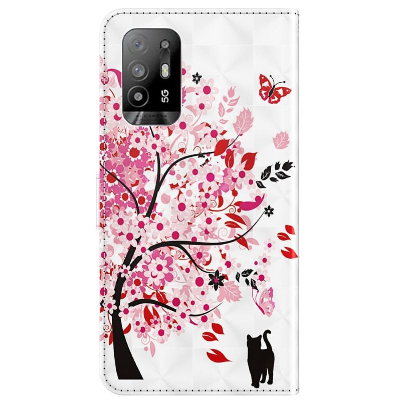 Housse Oppo A94 5G Arbre Rose avec Lanière