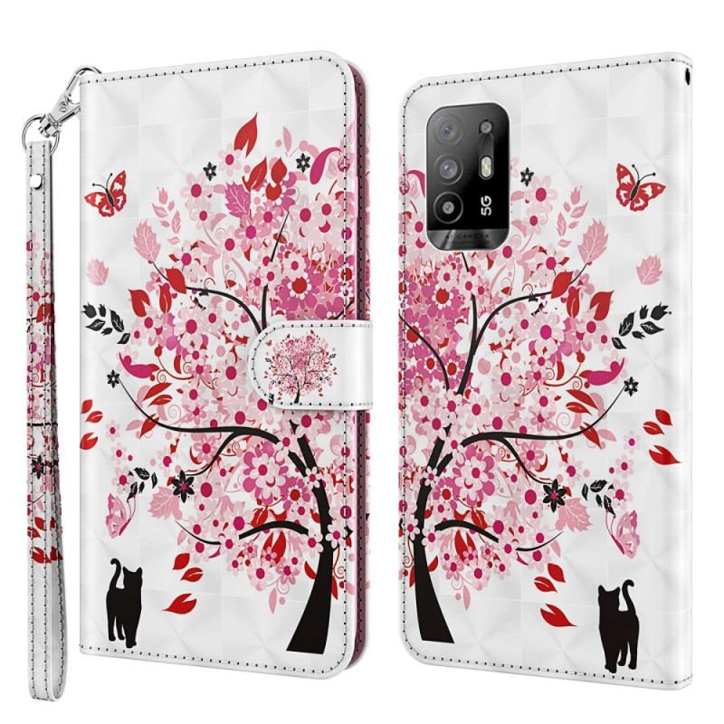 Housse Oppo A94 5G Arbre Rose avec Lanière