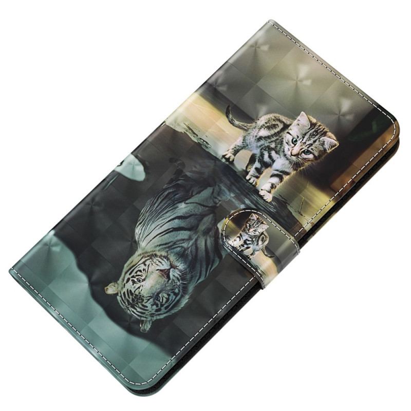 Housse Oppo A94 5G Chat et Tigre avec Lanière