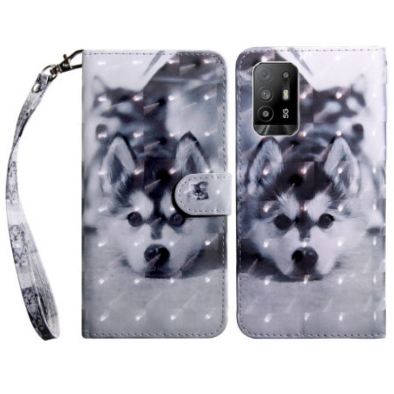 Housse Oppo A94 5G Chien Husky avec Lanière