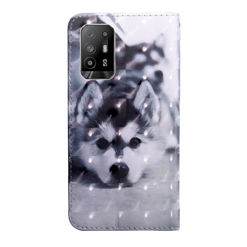 Housse Oppo A94 5G Chien Husky avec Lanière