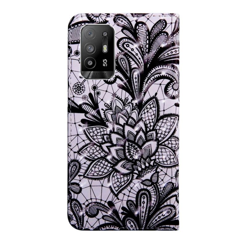 Housse Oppo A94 5G Fleurs Dentelles avec Lanière