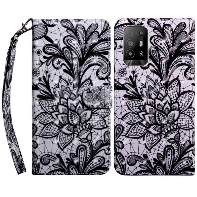 Housse Oppo A94 5G Fleurs Dentelles avec Lanière