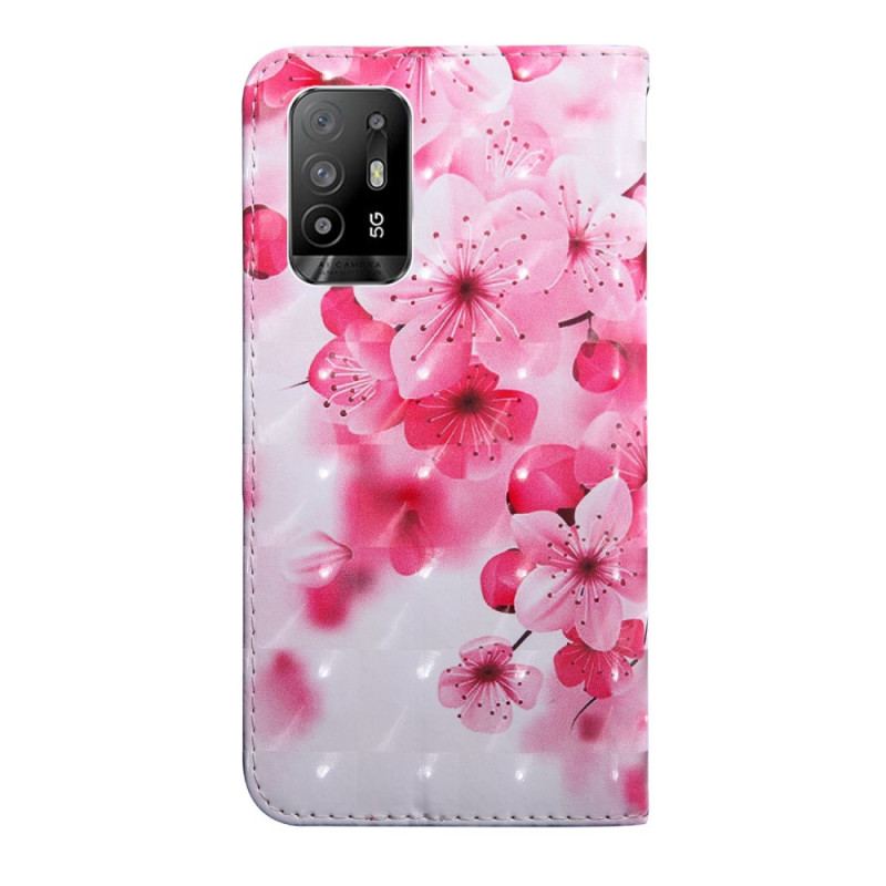 Housse Oppo A94 5G Fleurs Roses avec Lanière