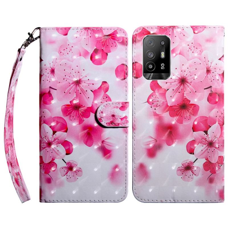 Housse Oppo A94 5G Fleurs Roses avec Lanière