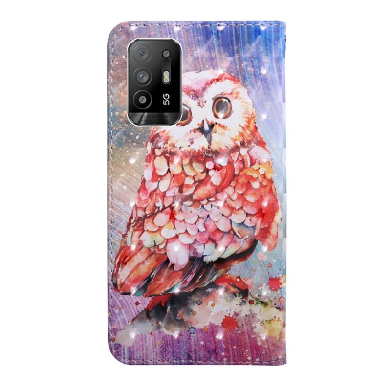 Housse Oppo A94 5G Hibou avec Lanière