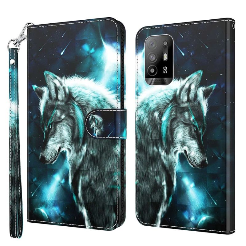 Housse Oppo A94 5G Loup avec Lanière