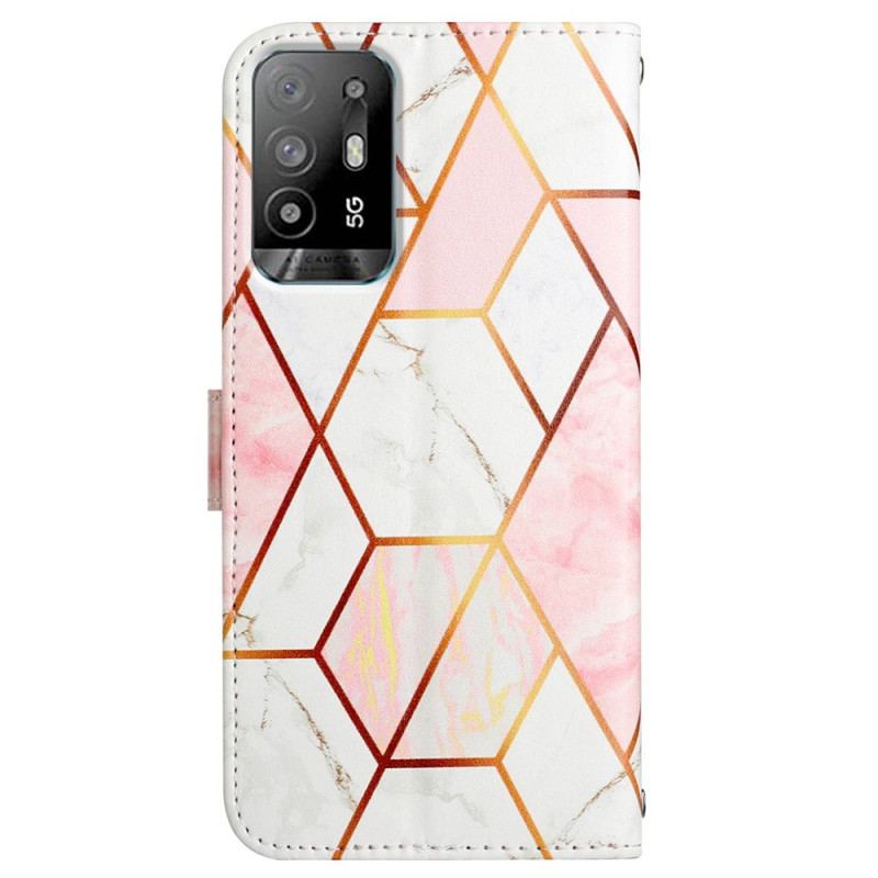 Housse Oppo A94 5G Marbre Géométrique avec Lanière