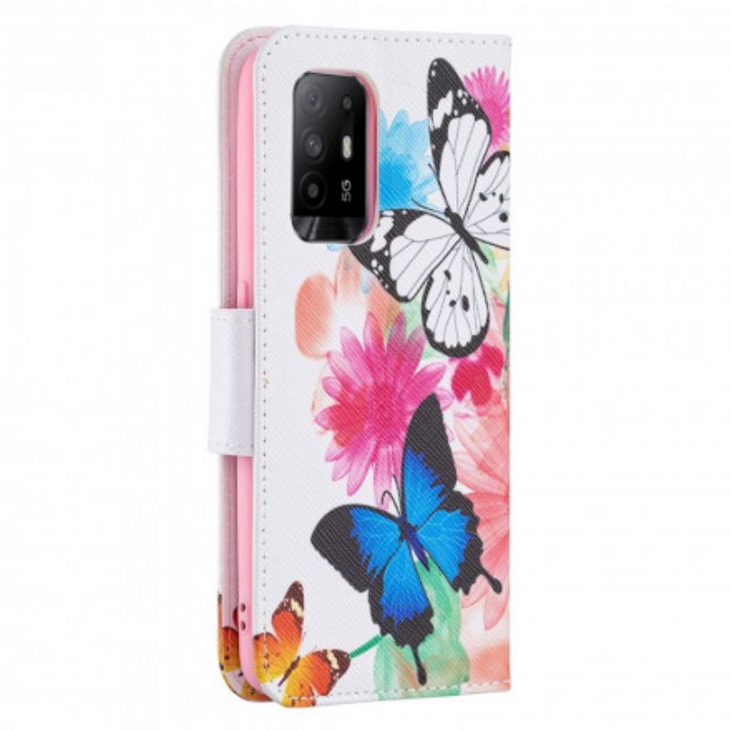 Housse Oppo A94 5G Papillons et Fleurs Peints