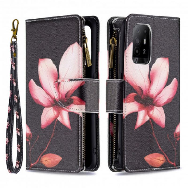 Housse Oppo A94 5G Poche Zippée Fleur