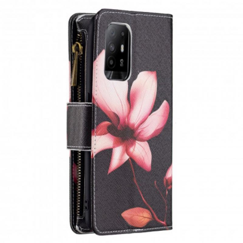 Housse Oppo A94 5G Poche Zippée Fleur