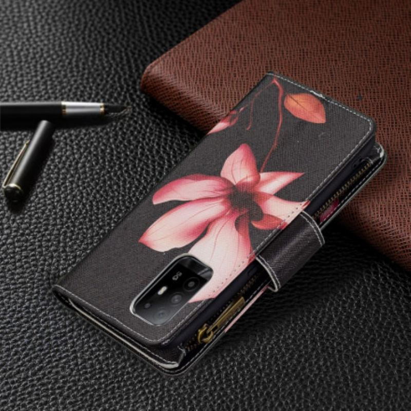 Housse Oppo A94 5G Poche Zippée Fleur