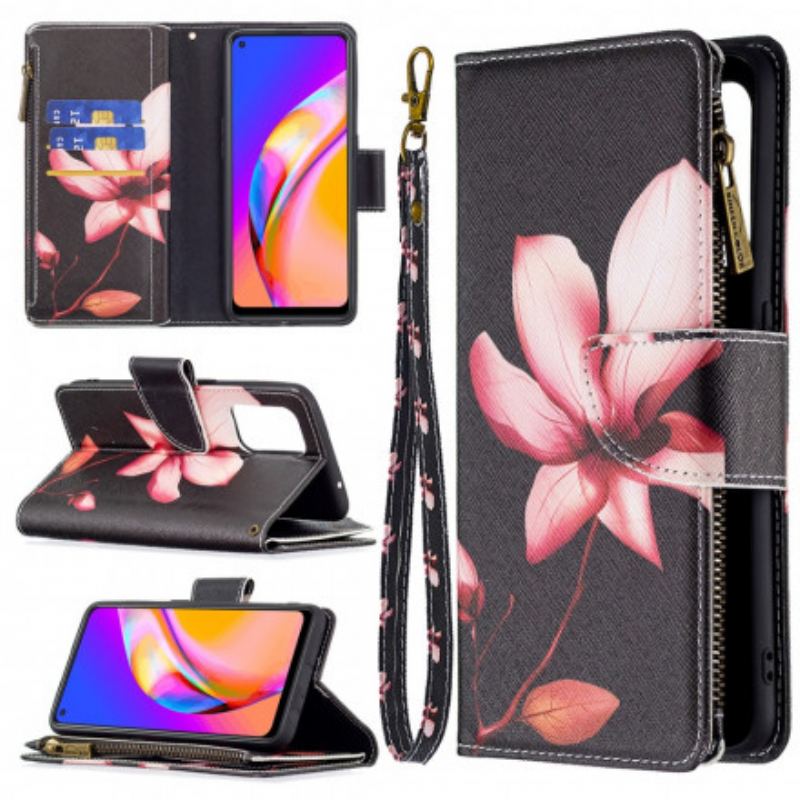 Housse Oppo A94 5G Poche Zippée Fleur