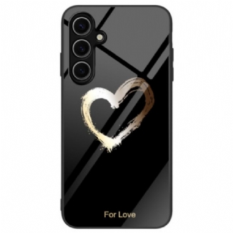 Coque Samsung Galaxy S24 FE Verre Trempé Coeur Doré sur Fond Noir