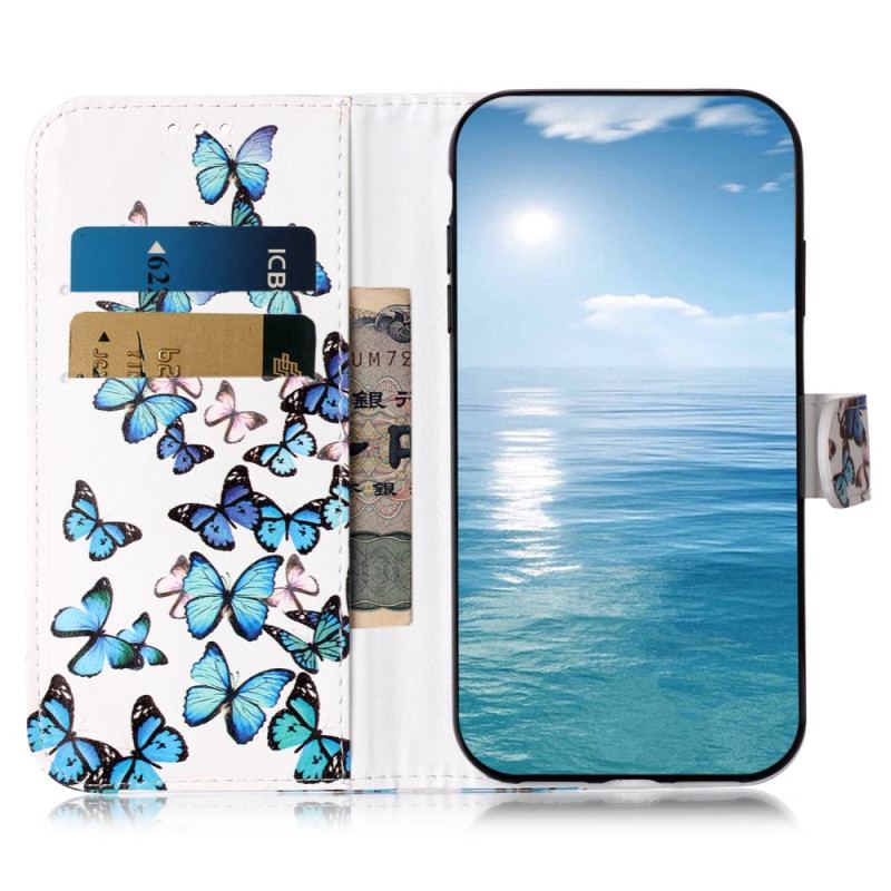 Housse Samsung Galaxy S24 FE Papillons Bleus en Vol