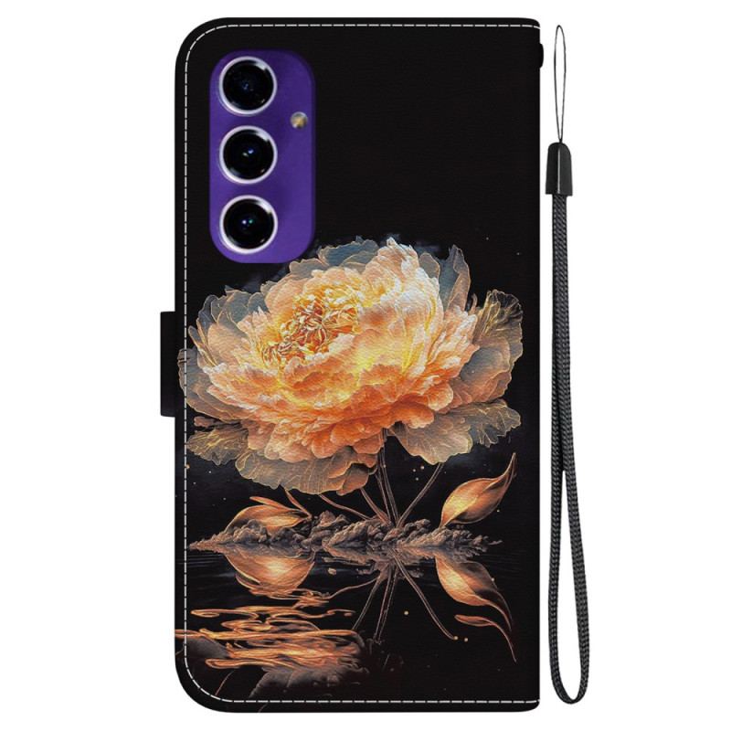 Housse Samsung Galaxy S24 FE Pivoine Dorée à Lanière