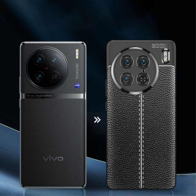 Coque Vivo X90 Pro Effet Cuir Litchi Double Line