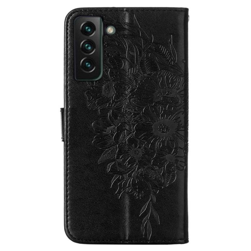 Housse Samsung Galaxy S23 Plus 5G Papillon Baroque à Lanière