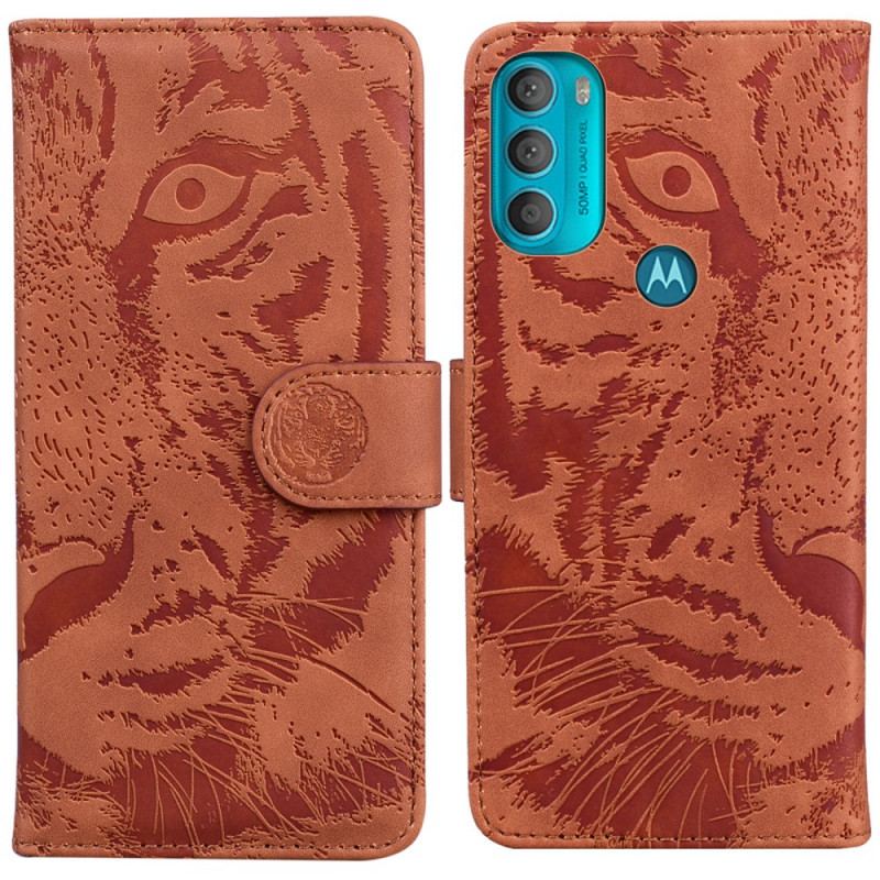 Housse Moto G71 5G Empreinte Face de Tigre