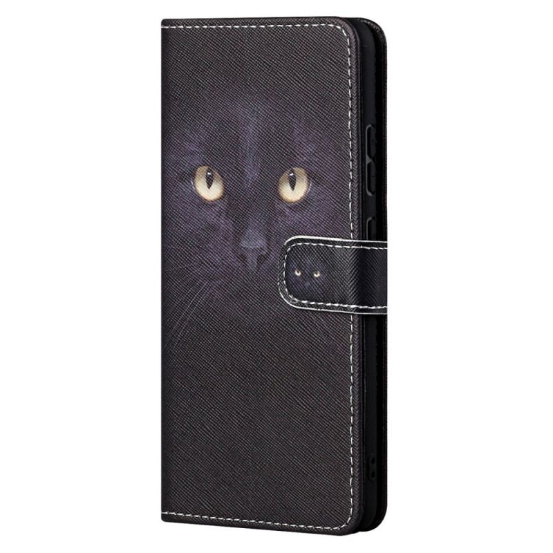 Housse Moto G71 5G Yeux de Chat Noir à Lanière