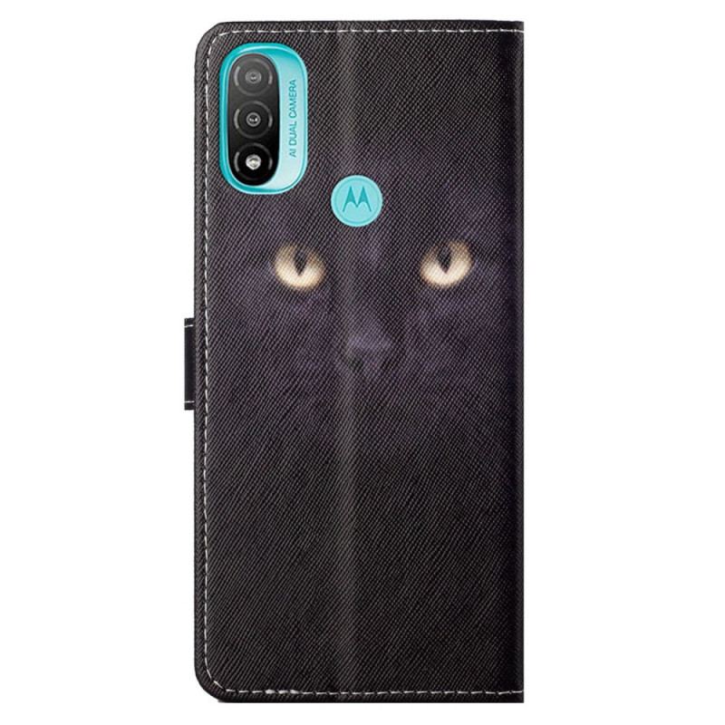 Housse Moto G71 5G Yeux de Chat Noir à Lanière