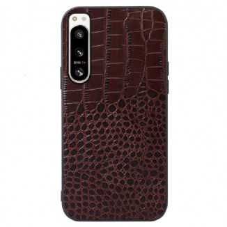 Coque Sony Xperia 5 IV Cuir Véritable Texture Crocodile