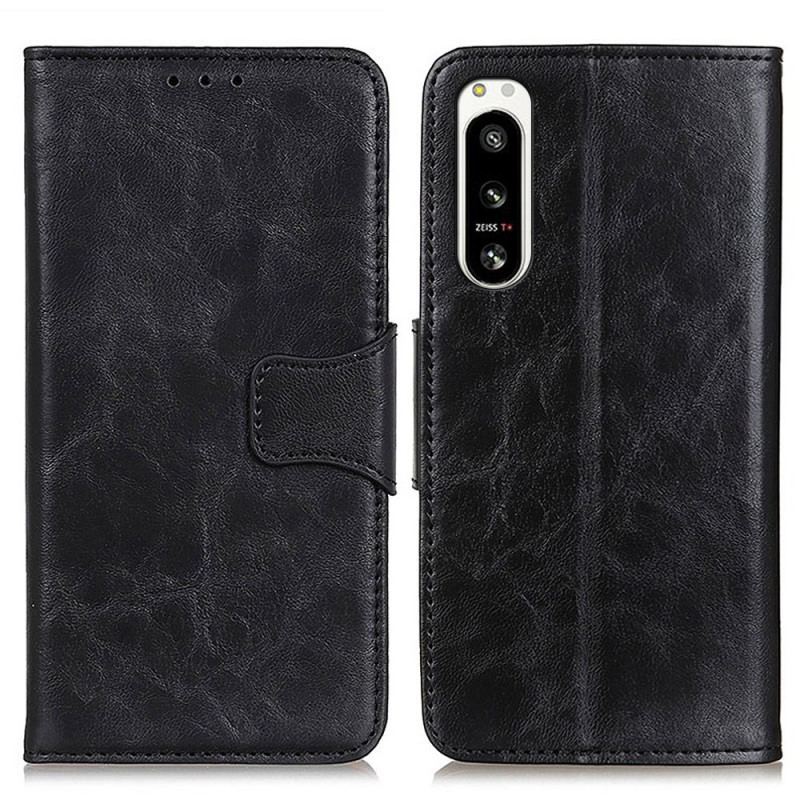 Housse Sony Xperia 5 IV Cuir Fendu Fermoir Vintage