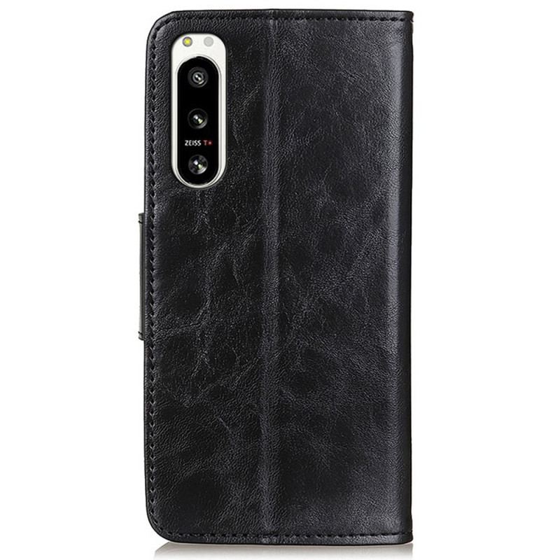 Housse Sony Xperia 5 IV Cuir Fendu Fermoir Vintage