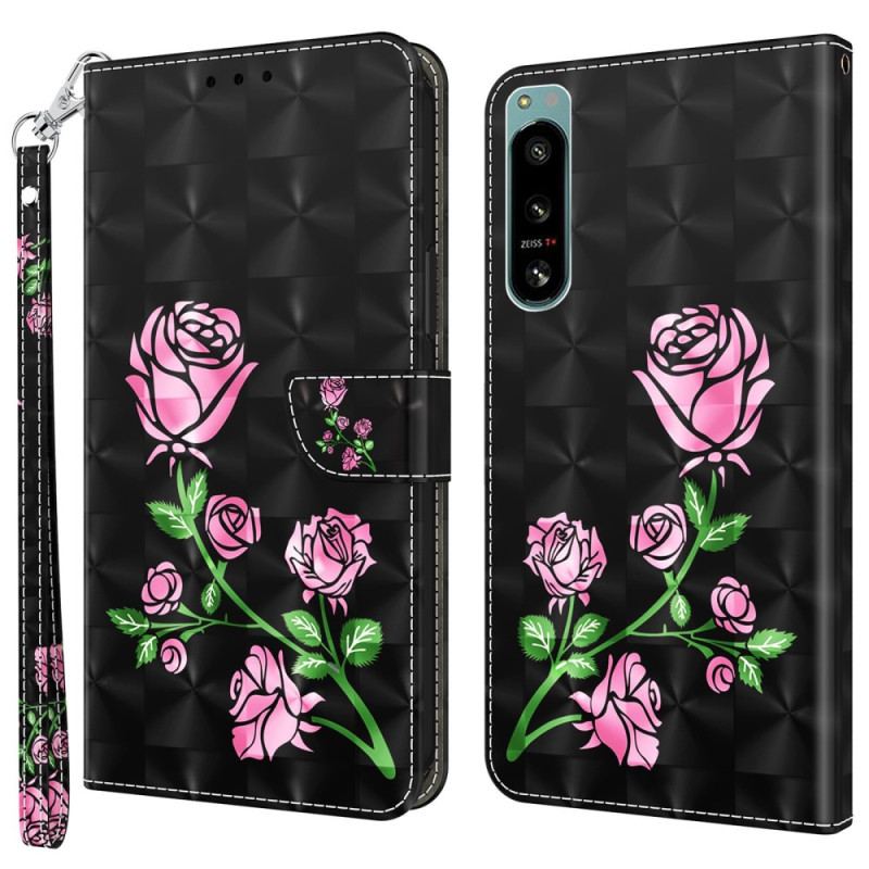 Housse Sony Xperia 5 IV Roses à Lanière