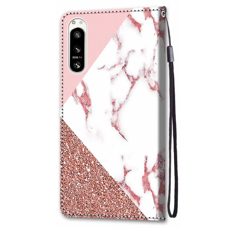 Housse Sony Xperia 5 IV Triangle en Marbre et Paillettes