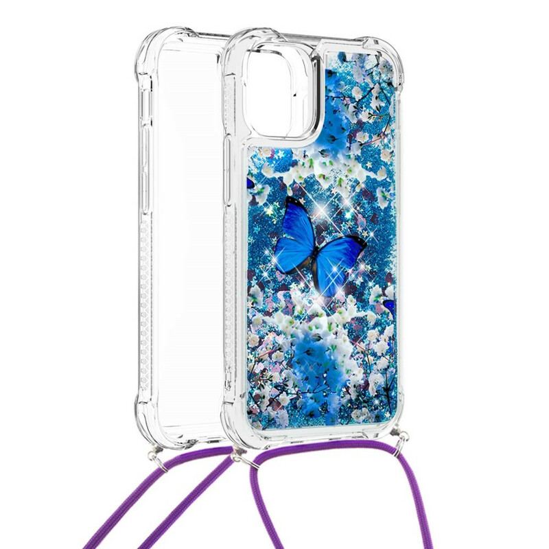 Coque iPhone 13 Mini à Cordon Paillettes Papillons