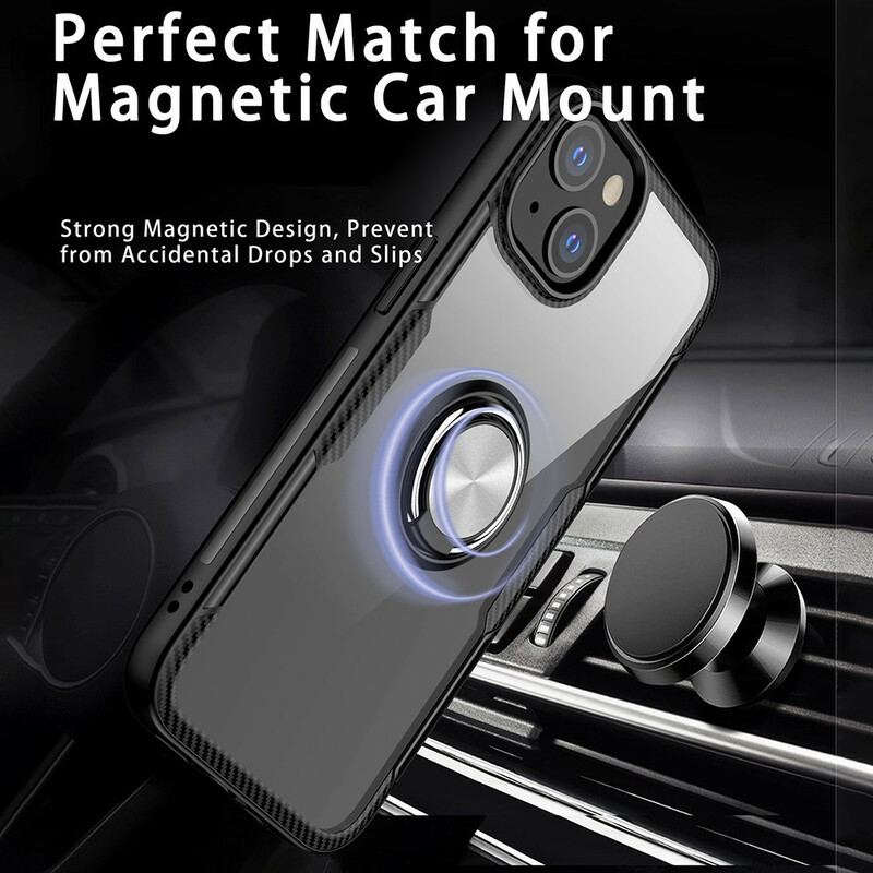 Coque iPhone 13 Mini Fibre Carbone Anneau Métallique