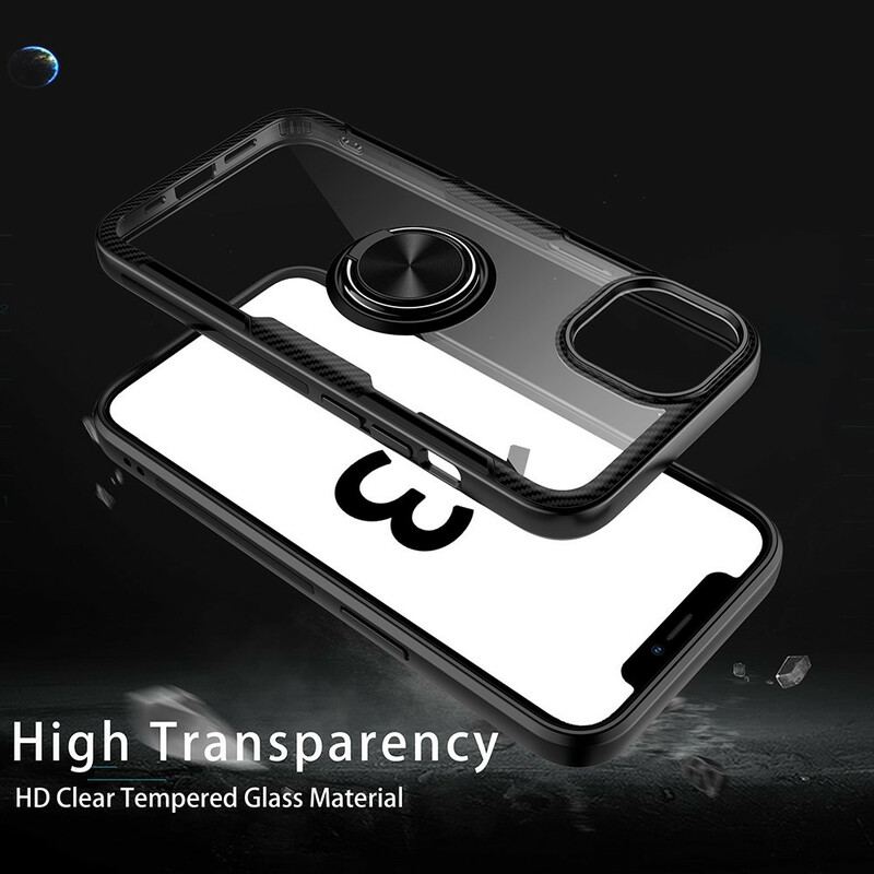 Coque iPhone 13 Mini Fibre Carbone Anneau Métallique