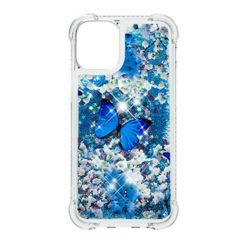 Coque iPhone 13 Mini Papillons Bleus Paillettes