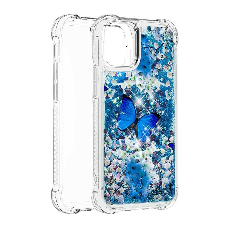 Coque iPhone 13 Mini Papillons Bleus Paillettes