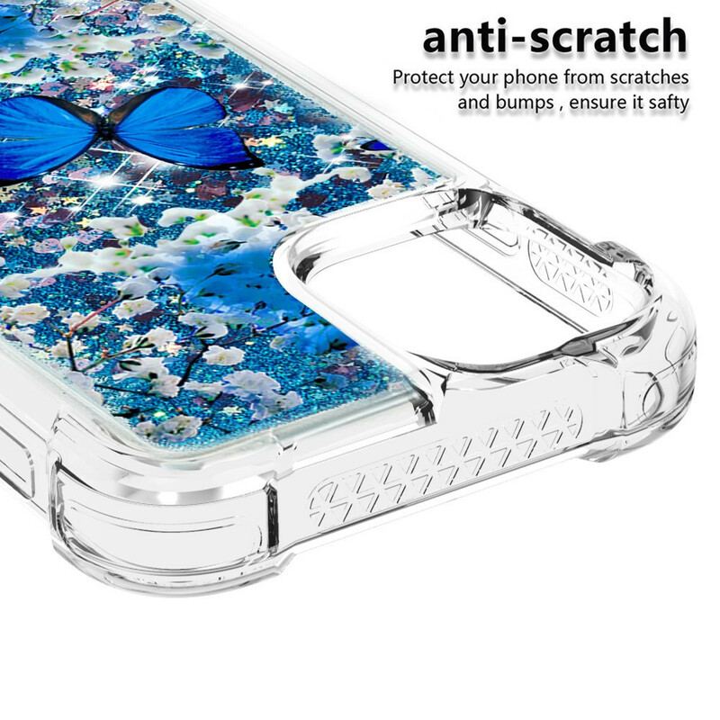 Coque iPhone 13 Mini Papillons Bleus Paillettes